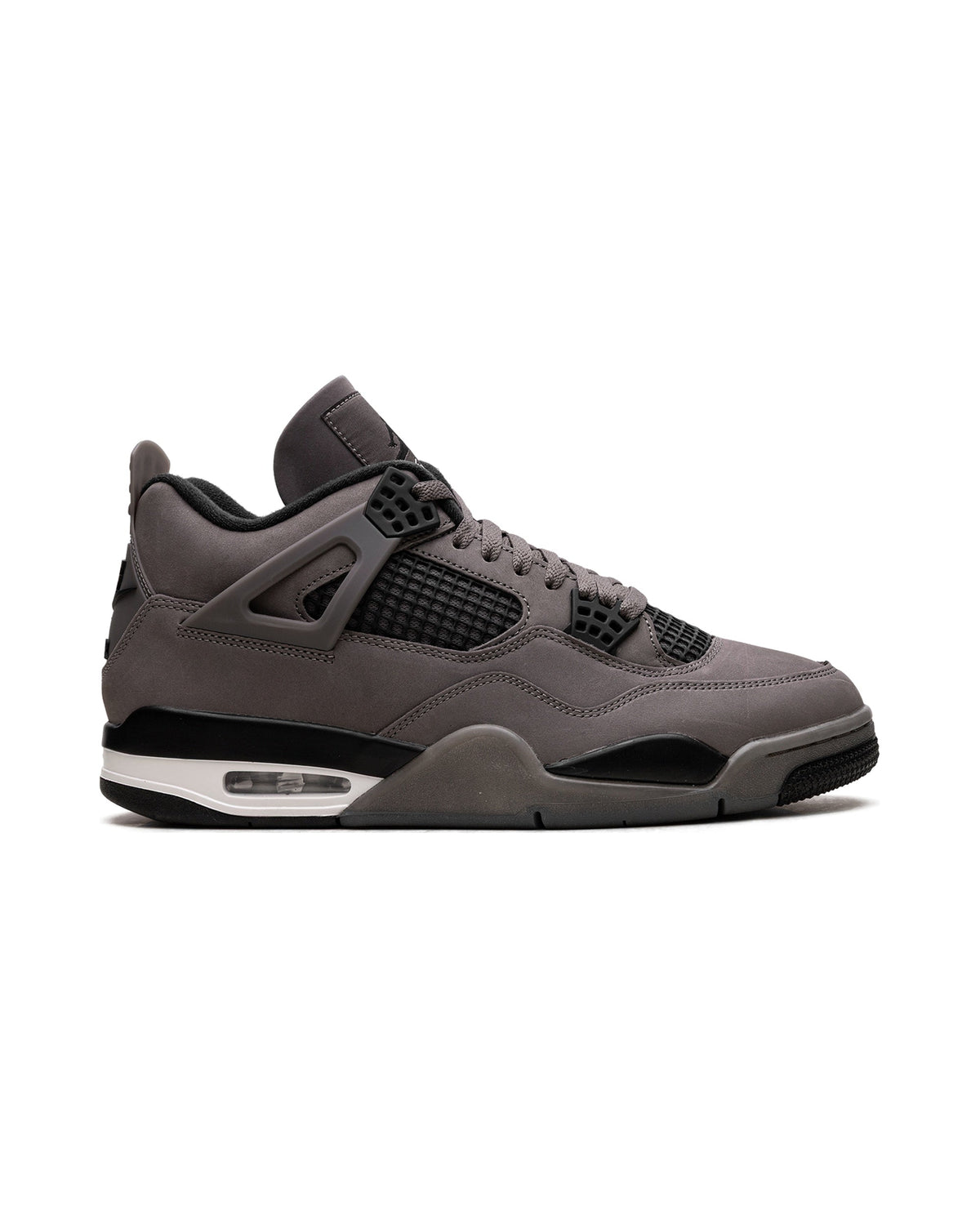 Jordan 4 Retro Cave Stone på hvit bakgrunn, peker mot høyre
