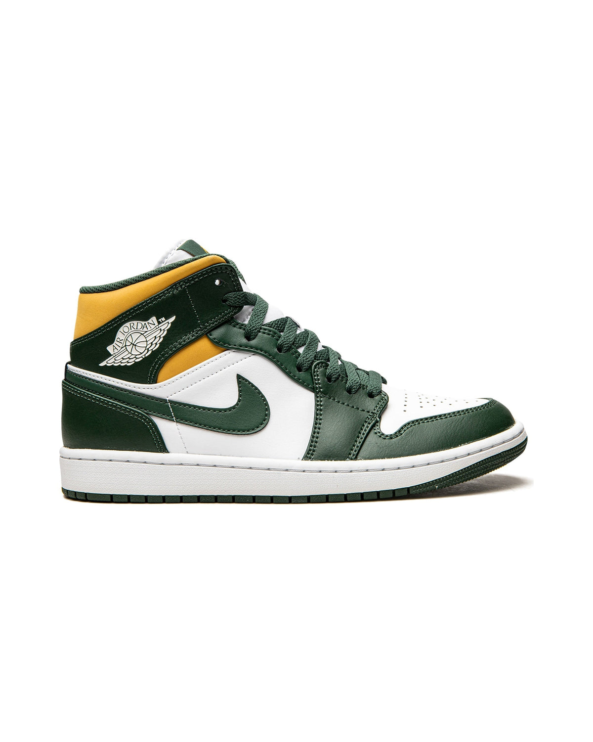 Jordan 1 Mid Sonics (2021) på hvit bakgrunn, peker mot høyre