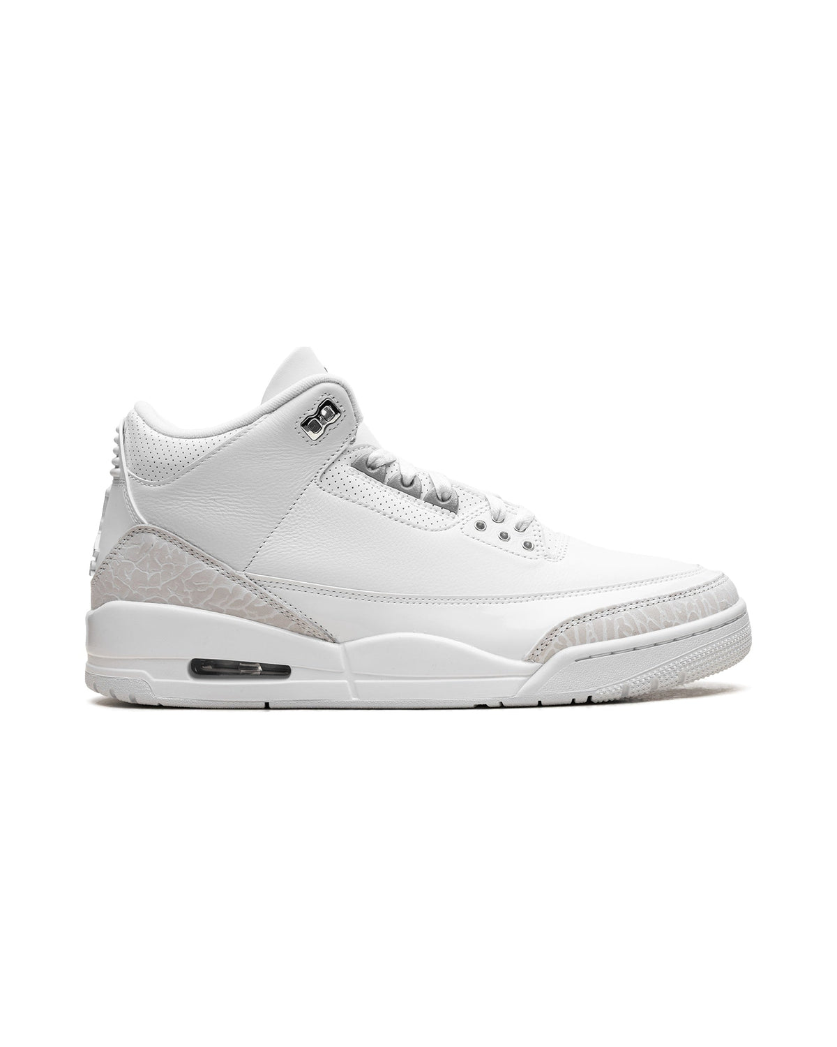 Jordan 3 Retro Pure Money (2025) på hvit bakgrunn
